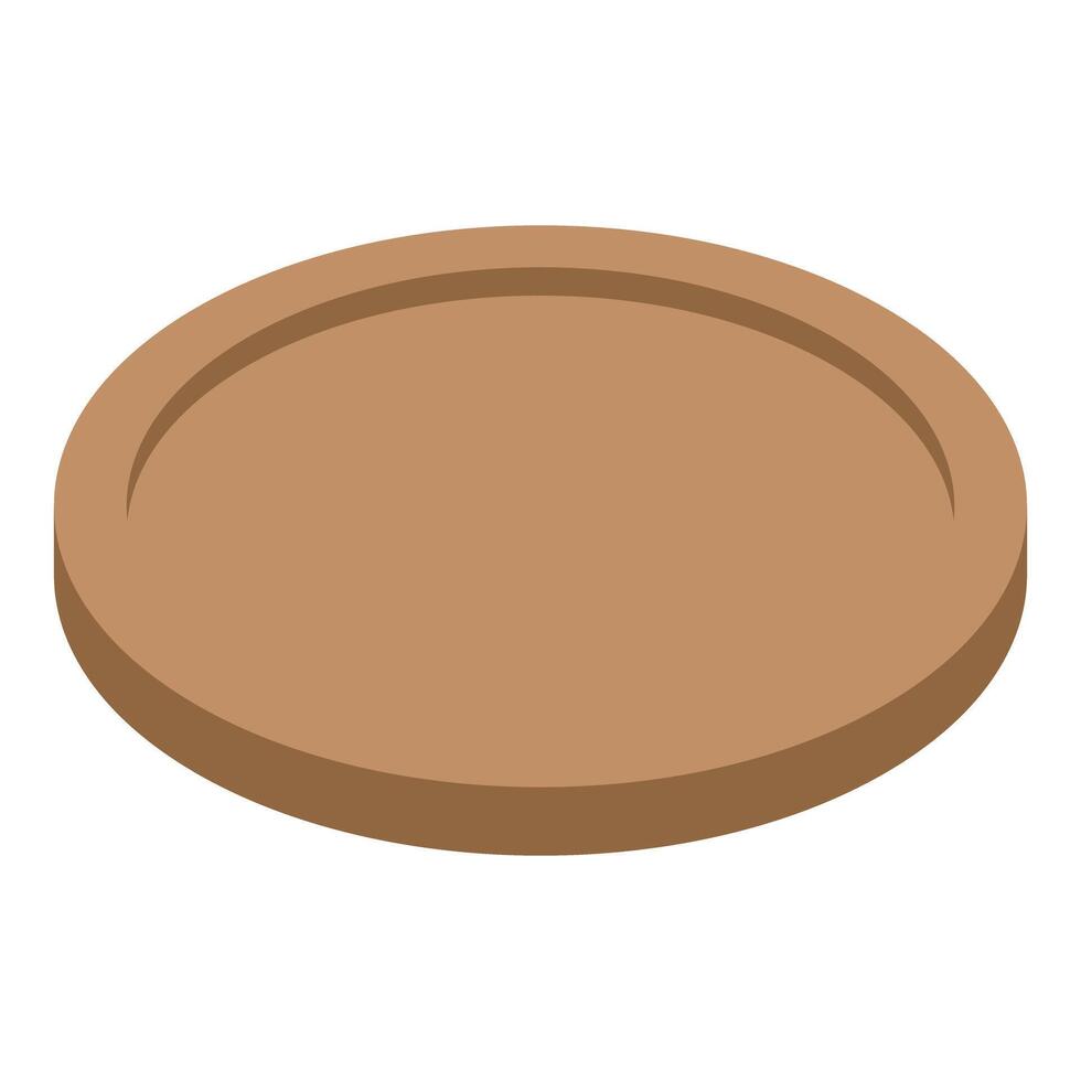 Empty round wooden serving tray isometric view vector