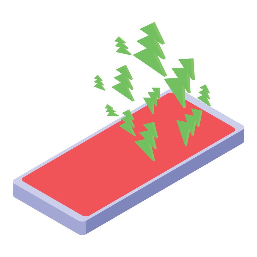 Smartphone displaying growing christmas trees isometric illustration vector