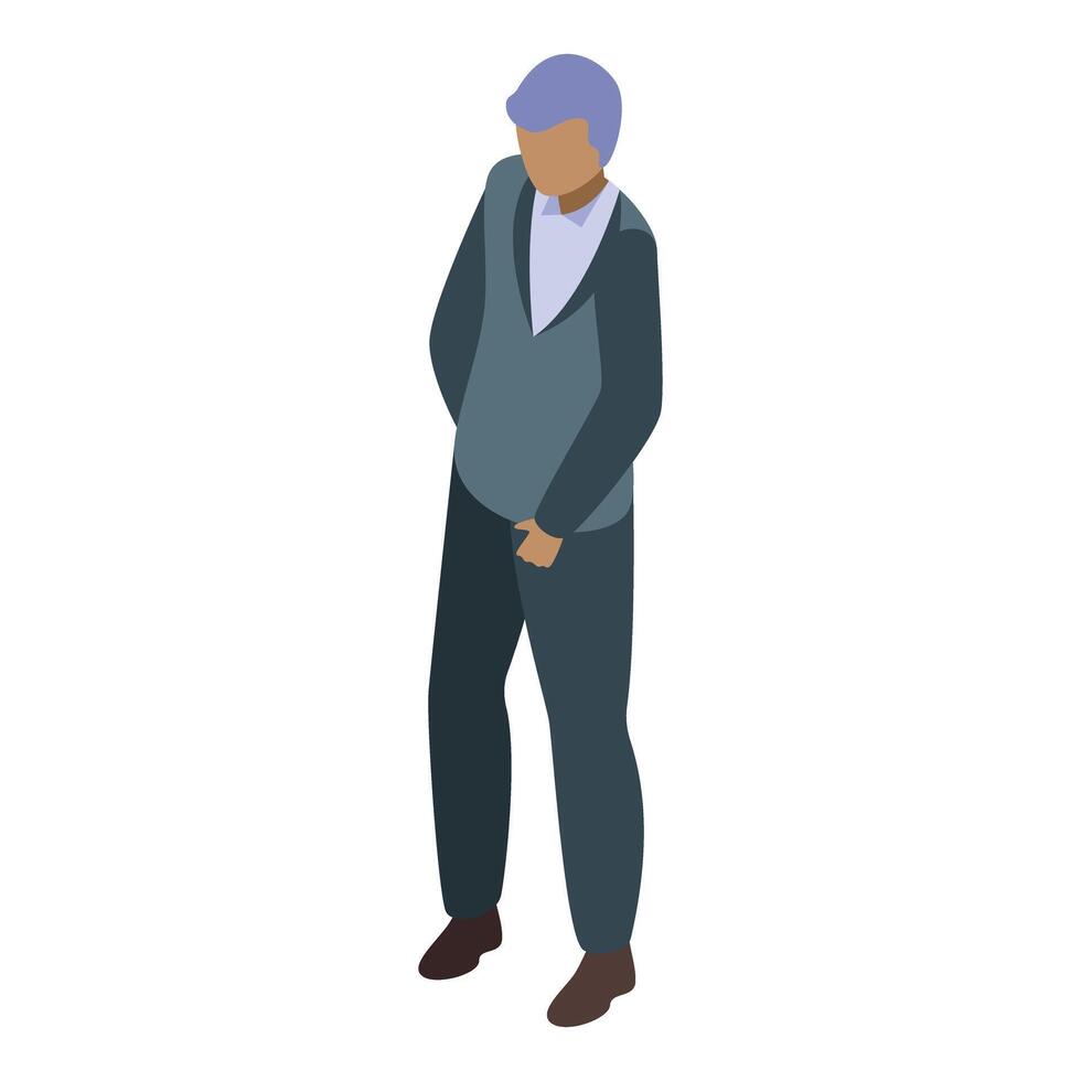 Businessman standing is looking down isometric icon vector