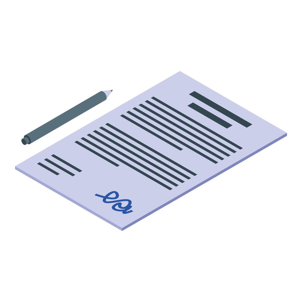 Pen lying next to a signed contract on white background vector