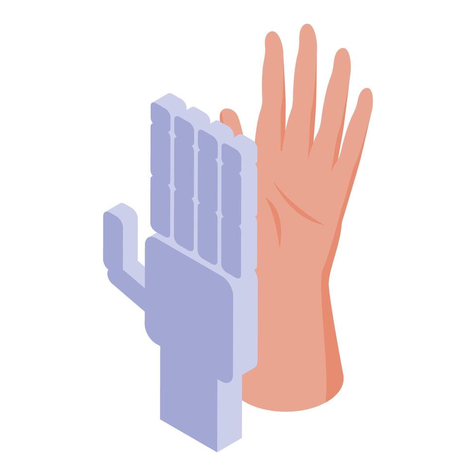 Robotic arm and human hand giving high five isometric illustration vector