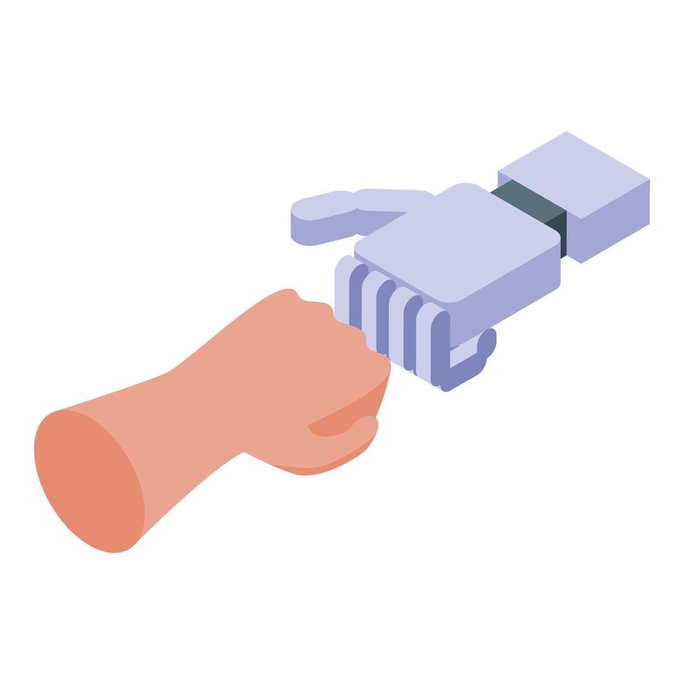 Human and robot hand shaking showing support for artificial intelligence vector