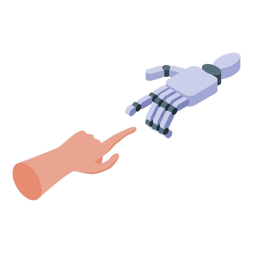 Human and robot hands touching each other presenting artificial intelligence concept vector