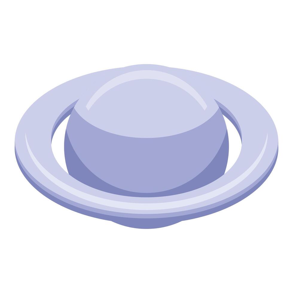 Purple planet with ring system orbiting in space vector