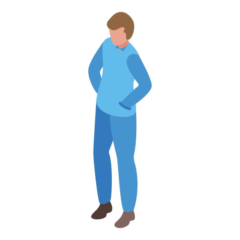 Young man in blue clothes standing with hands in pockets vector