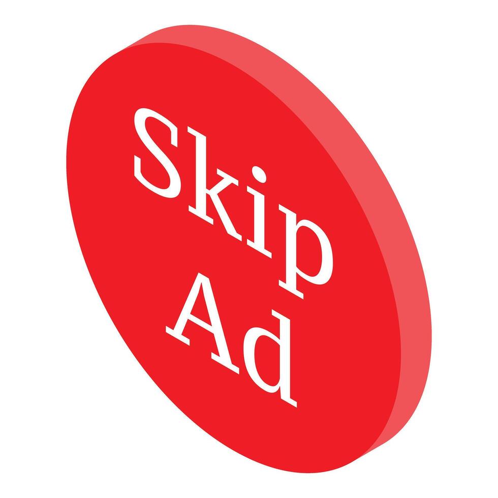 Red button showing skip ad option for online content vector