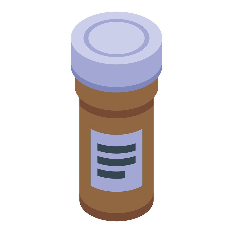 Brown medical pills bottle with blank label is standing on table vector