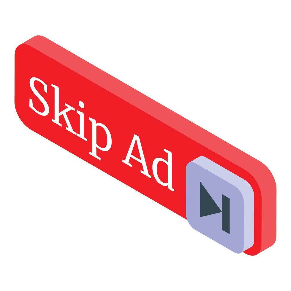Skip ad button allowing users to skip advertisement vector