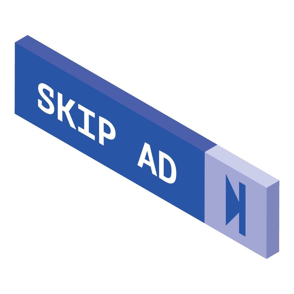 Skip ad button showing the end of advertisement vector