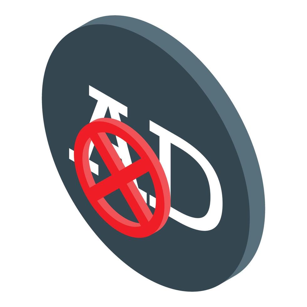 Red forbidden sign crossing out ad text on round button vector