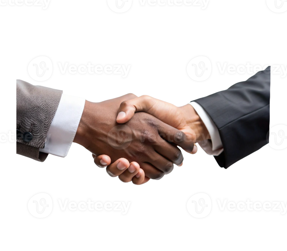 Close-up of two businesspeople shaking hands on transparent background png