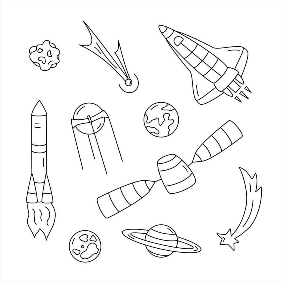 Set of 10 line space illustrations. vector