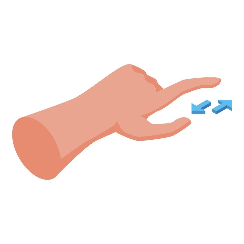 Hand gesturing with two blue arrows pointing in opposite directions vector