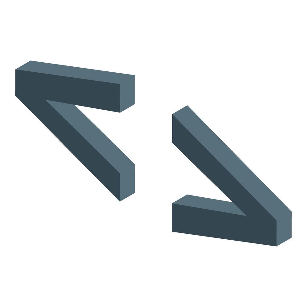 3d isometric less than and greater than signs facing opposite ...
