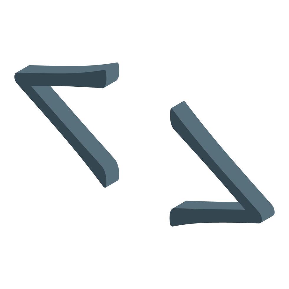 Isometric left and right angle bracket icon set vector