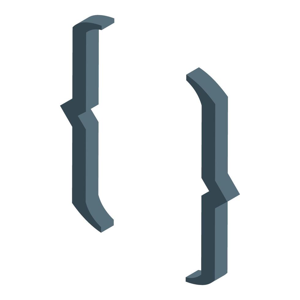 Pair of curly brackets isometrically projected on white background vector