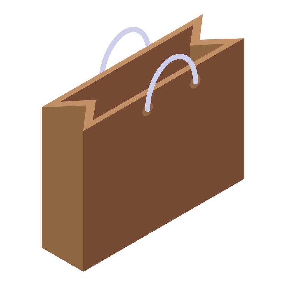 Empty shopping bag standing open with handles up isometric illustration vector