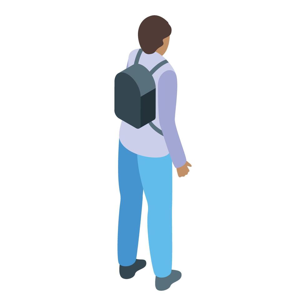 Young male student is walking away with a backpack on vector