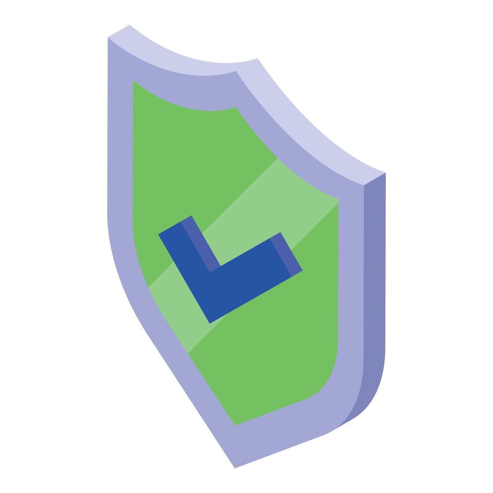 Green shield displaying a blue check mark for security and protection vector