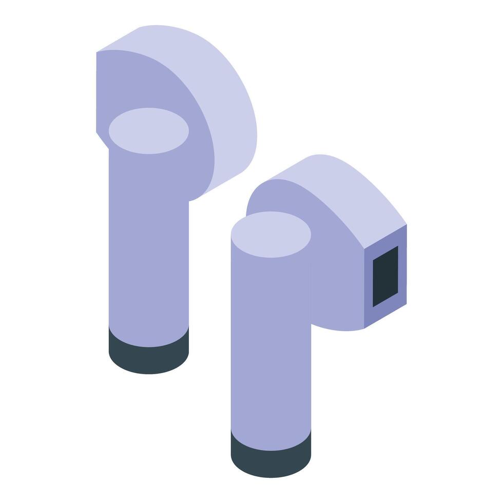 Wireless earbuds lying on white surface isometric illustration vector