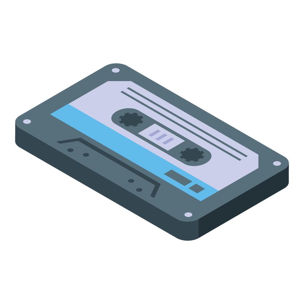 Audio cassette tape lying on white background isometric view vector