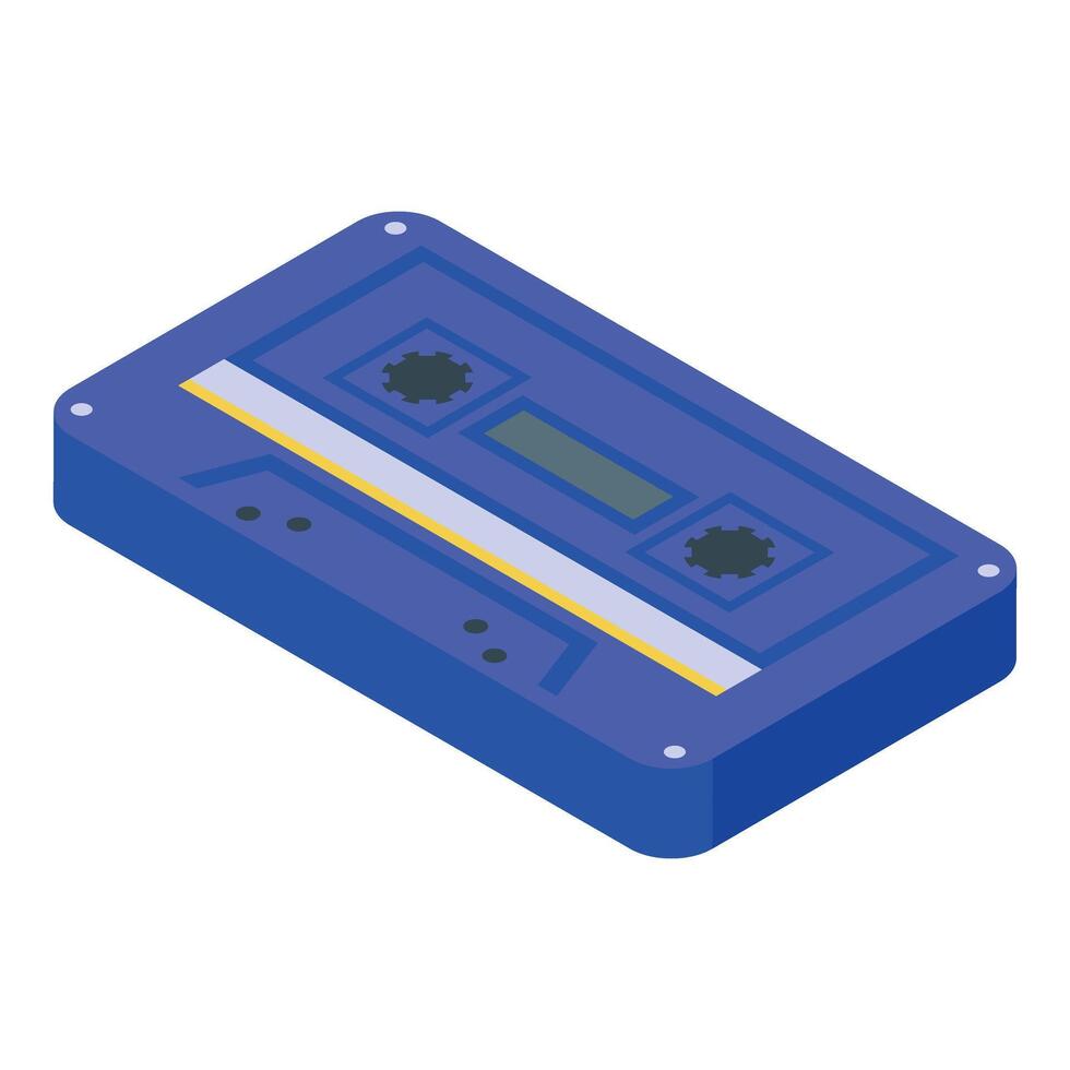 Blue audio cassette tape lying on white background isometric icon vector