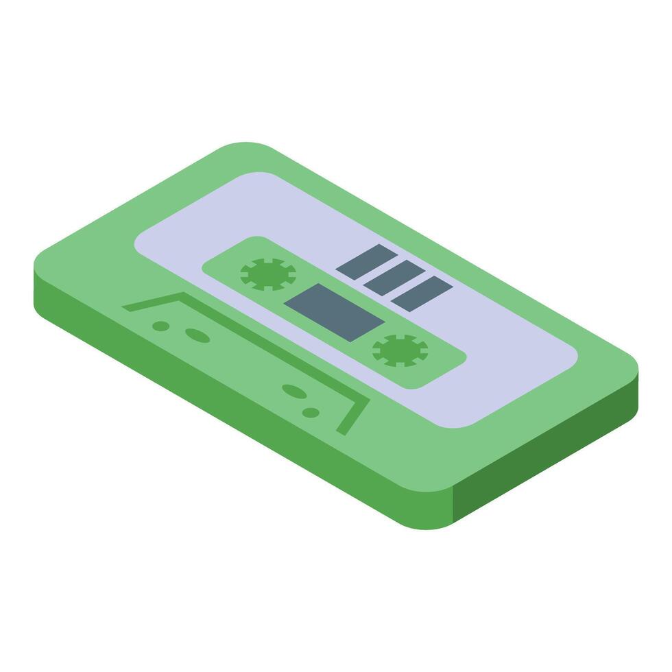 Green audio cassette isometric style representing old technology vector