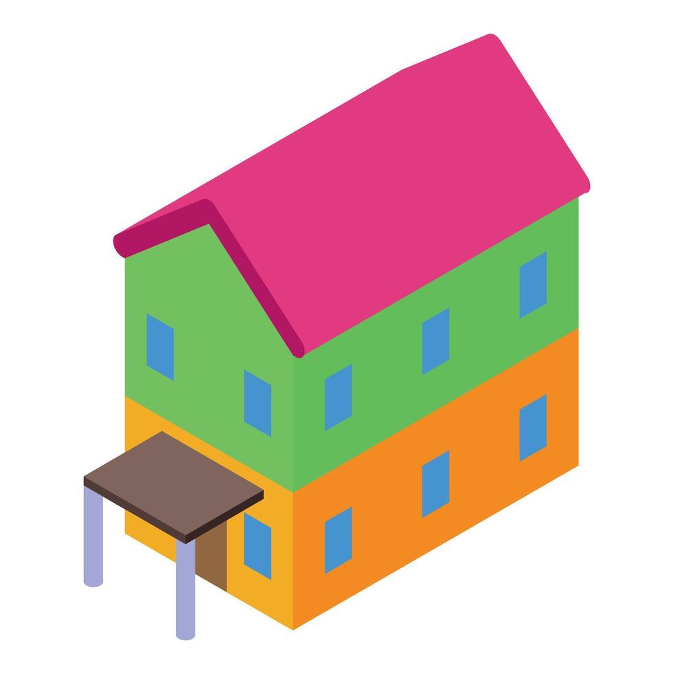 Two storey house with porch isometric icon vector