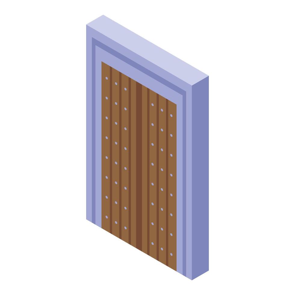 Wooden double door with metal rivets isometric view vector