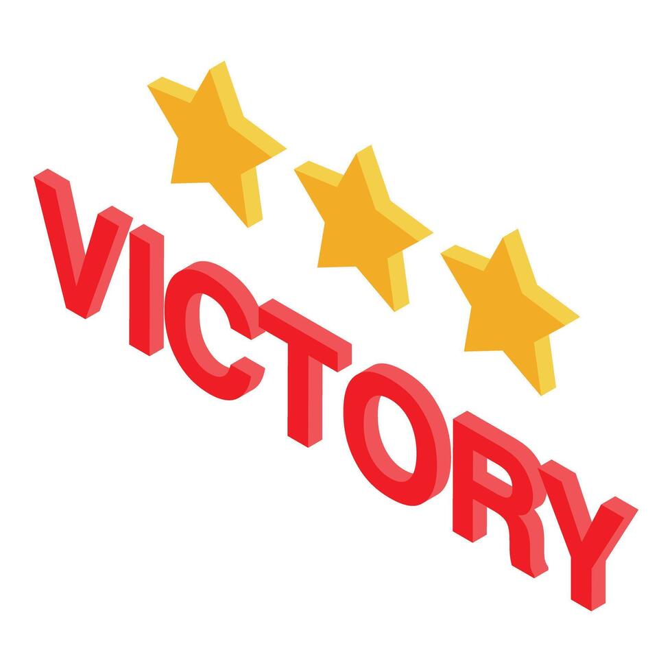 Victory sign with three stars achieving success vector
