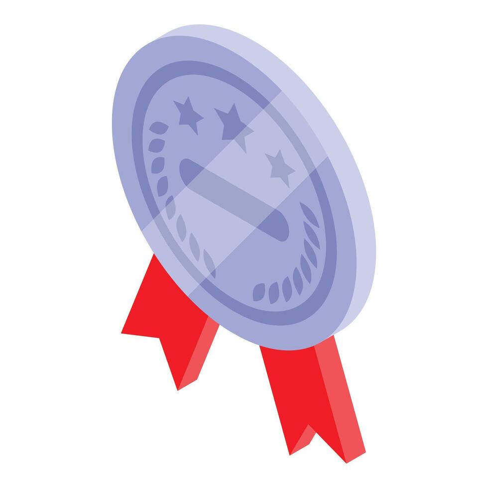 Silver medal with red ribbon awarding second place winner vector