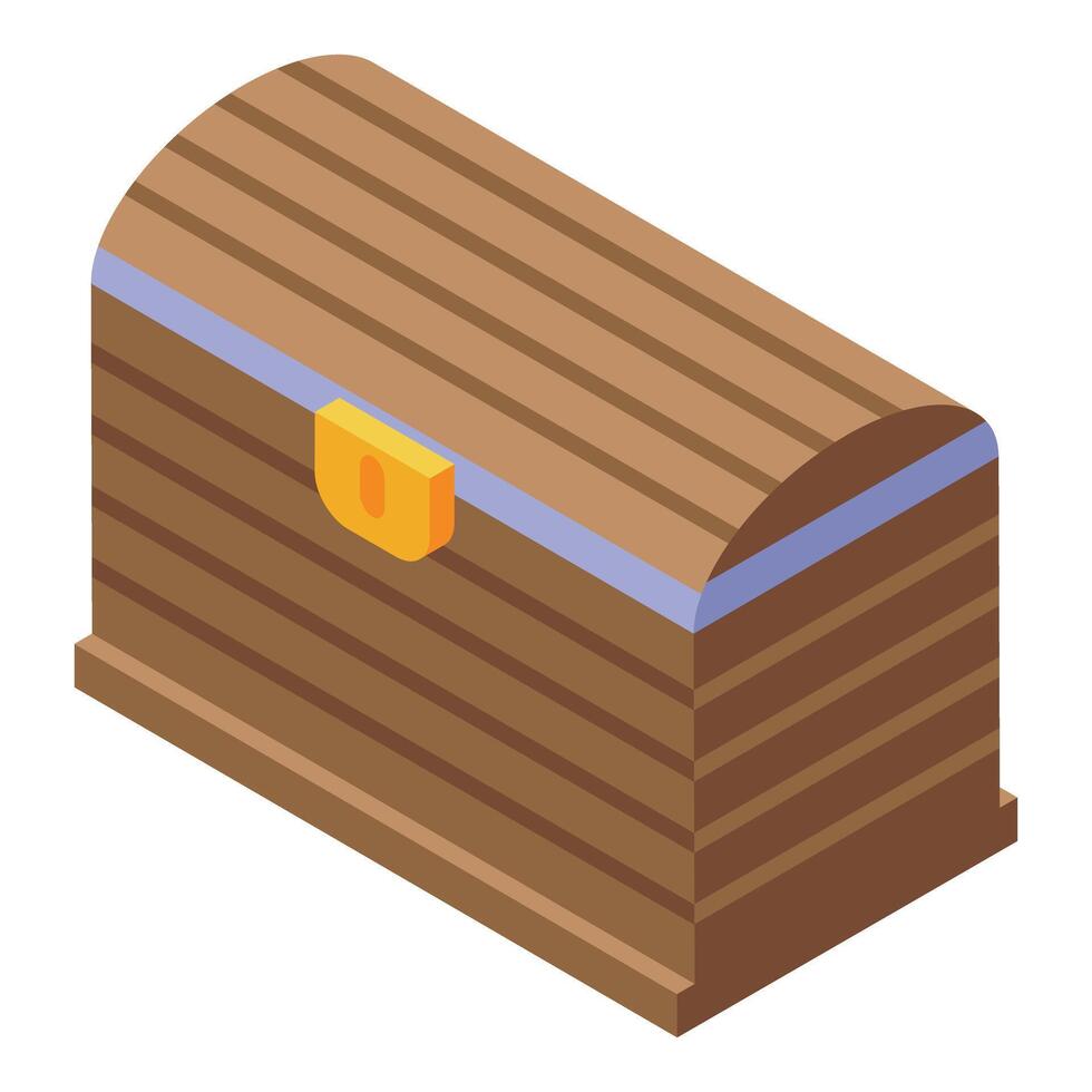 Closed wooden treasure chest with golden lock isometric icon vector