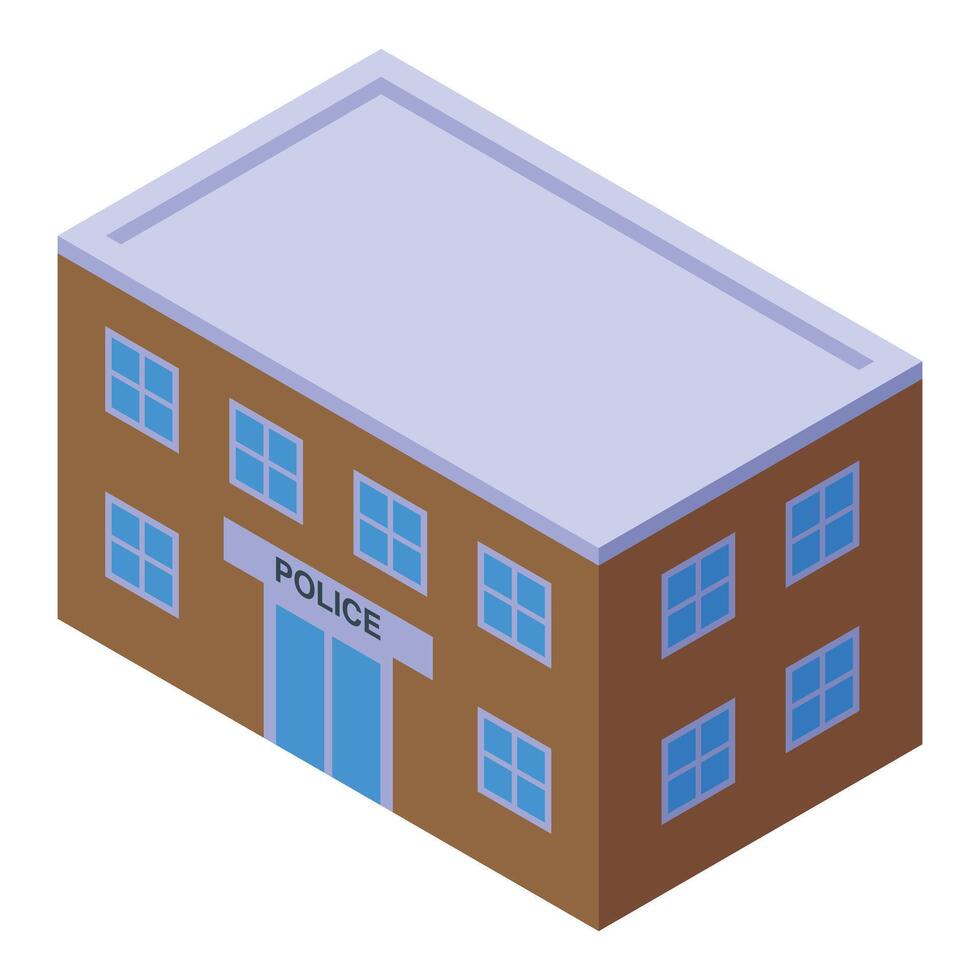 Police station building front view isometric perspective vector