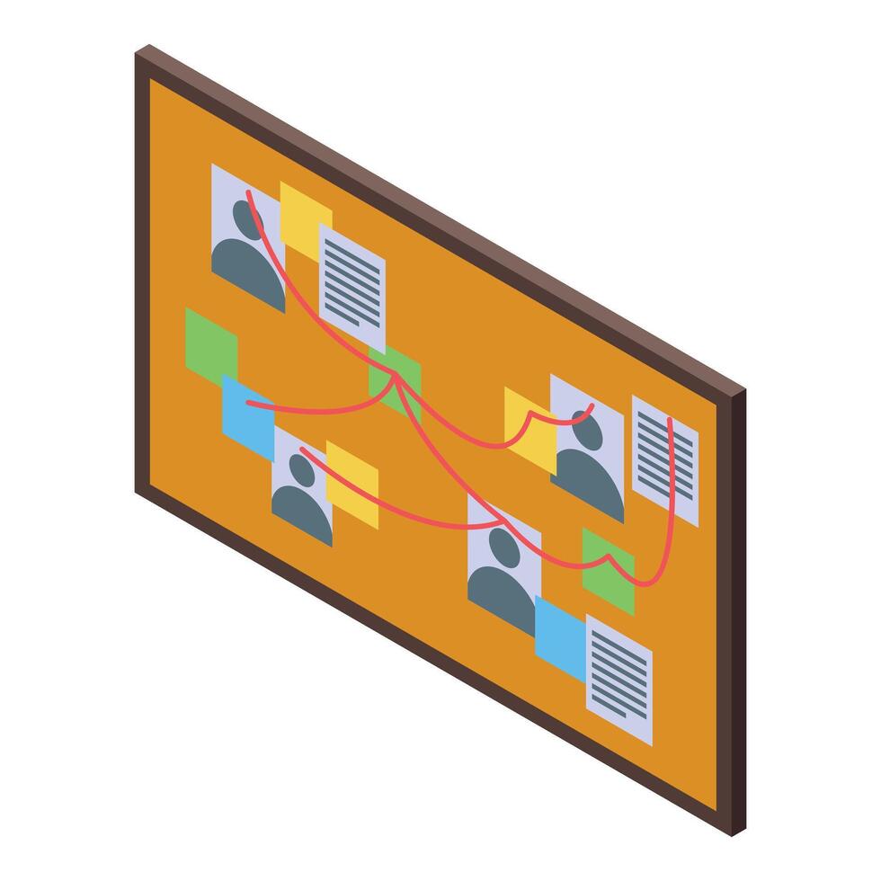 Detectives connecting clues on investigation board with red string vector
