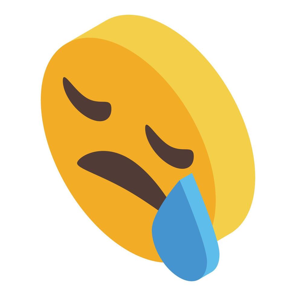 Sad yellow emoji shedding a tear isometric icon vector