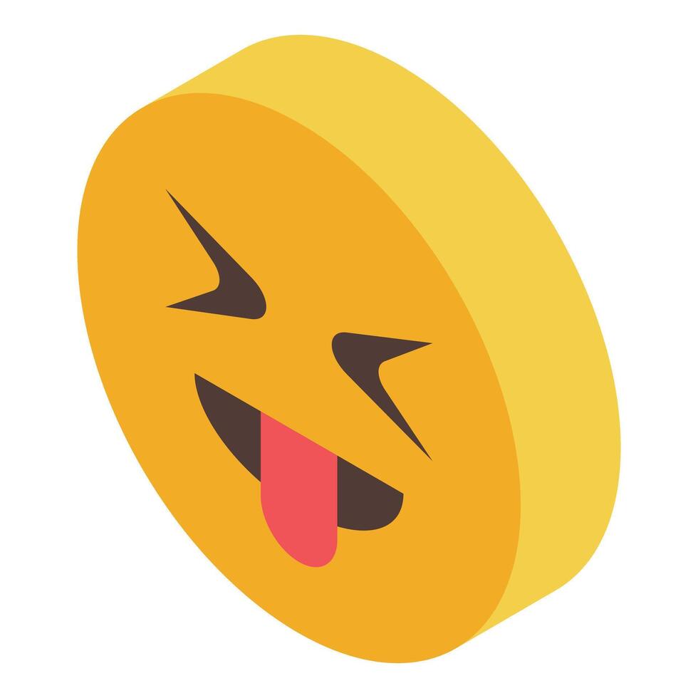 Yellow emoji showing tongue sticking out isometric icon vector