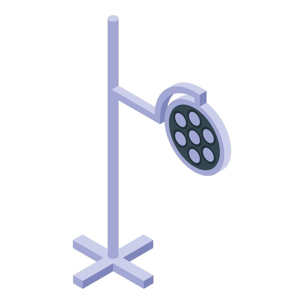 Surgical lamp standing on a metal stand is shining in medical office vector