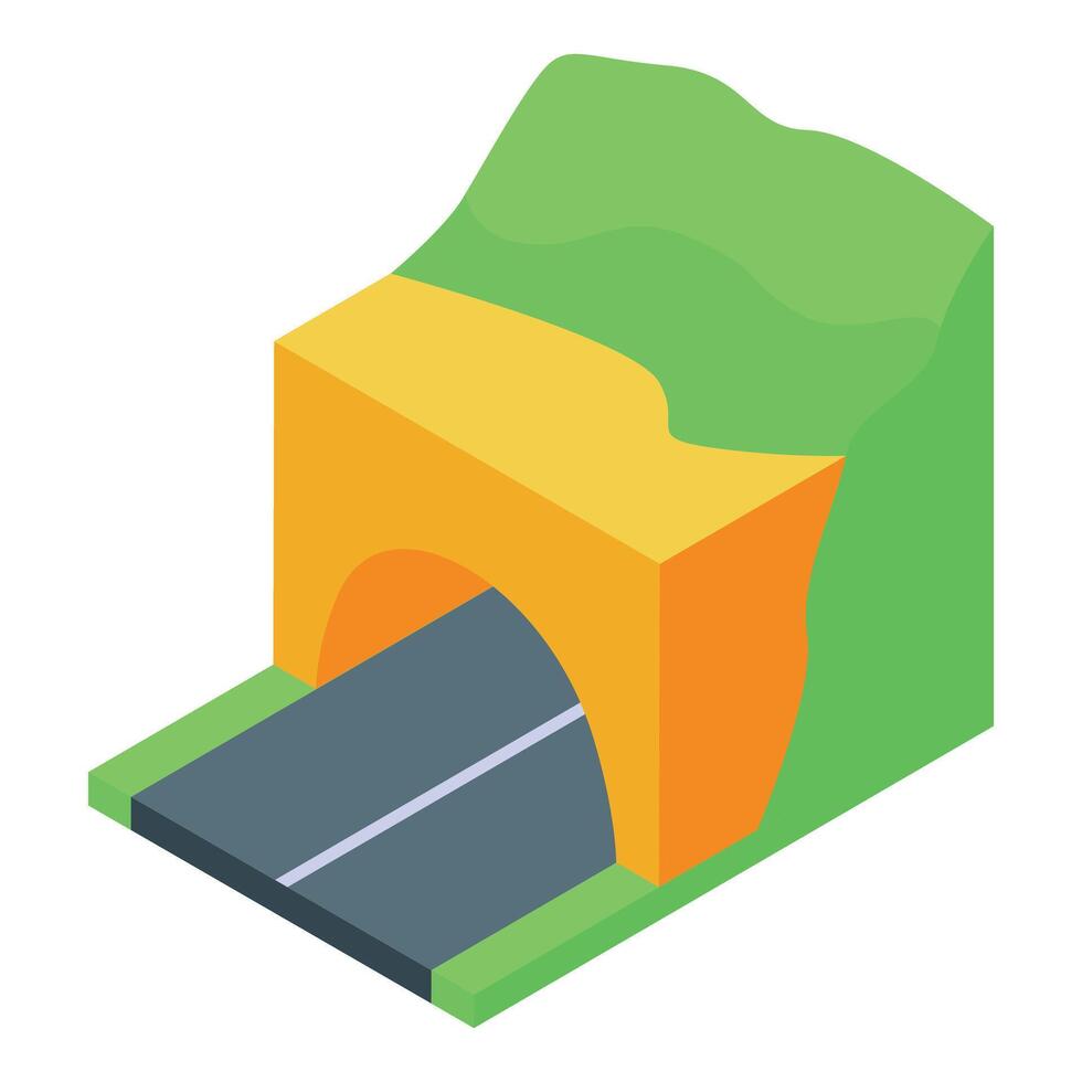 Road passing through tunnel under green hill isometric illustration vector