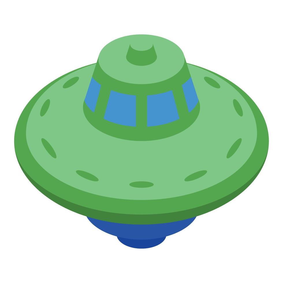 Green alien spaceship flying in sky with blue windows vector