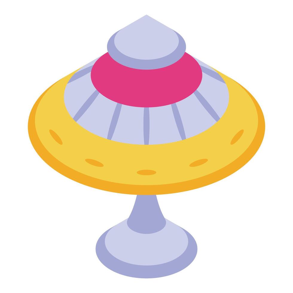 Yellow spaceship landing on planet surface with open hatch vector