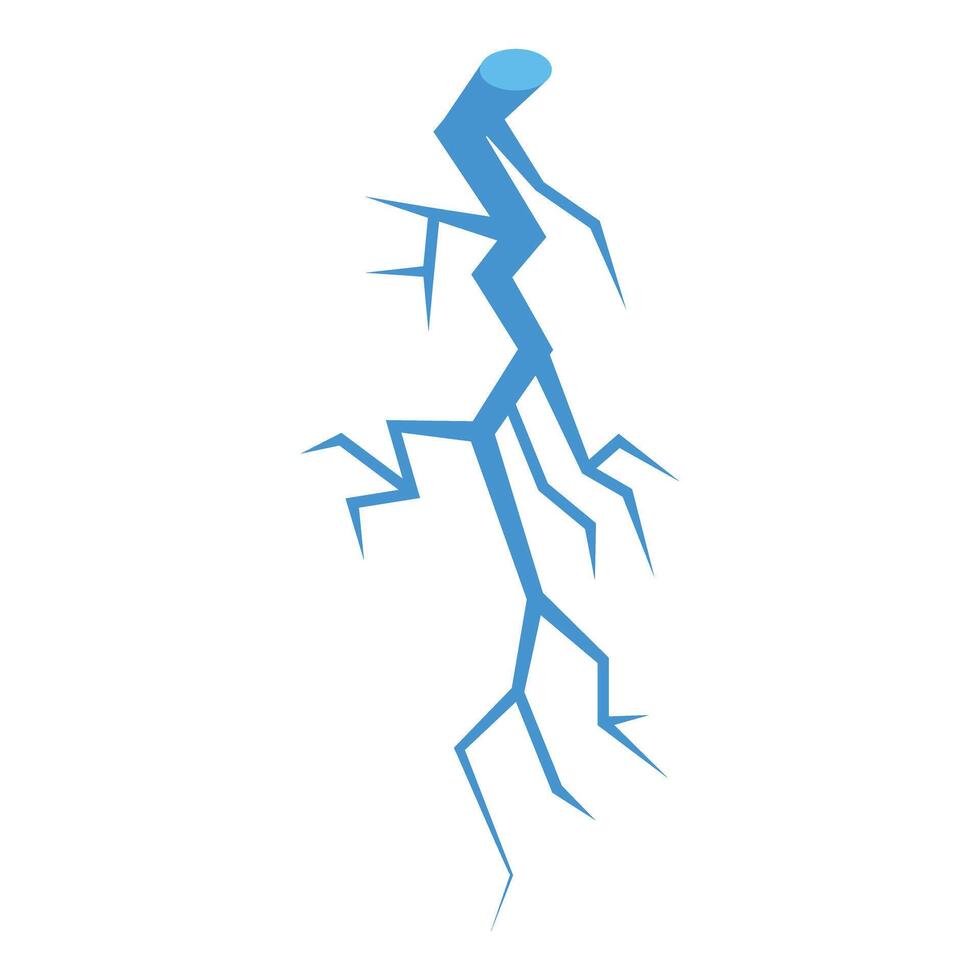 Blue lightning strike spreading its branches on white background vector