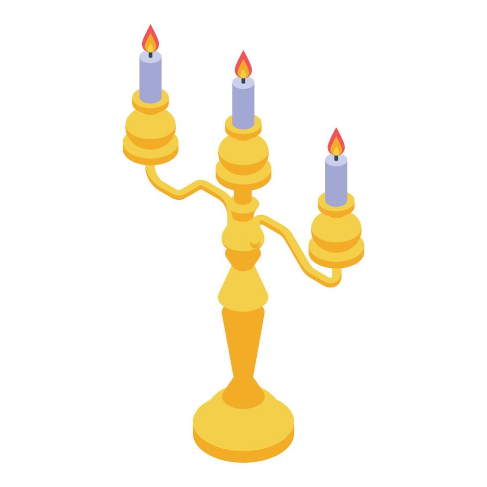 Golden candelabrum holding three lit candles is an elegant lighting solution vector