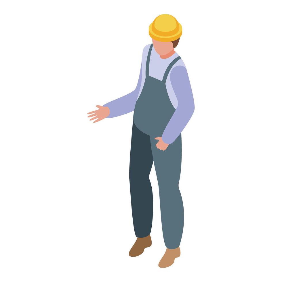 Construction worker gesturing with hand isometric illustration vector