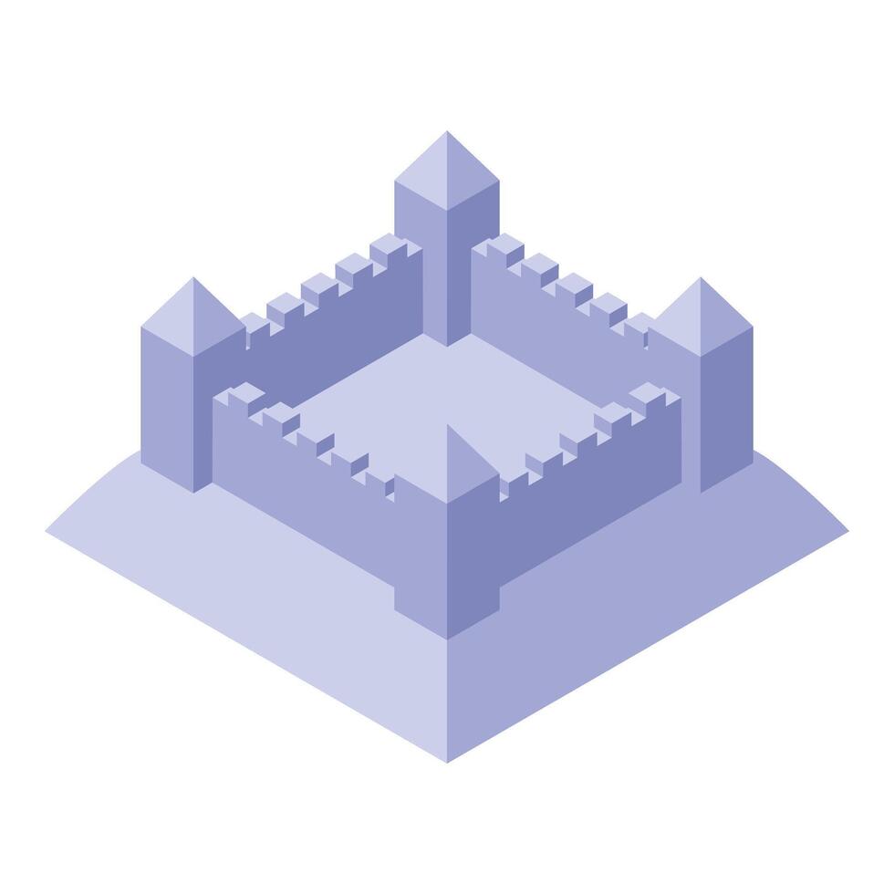 Medieval fortress standing strong on hilltop in isometric view vector