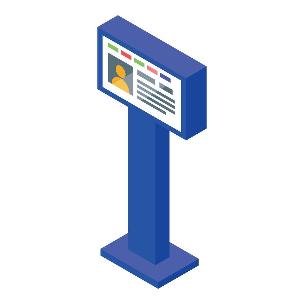 Digital signage showing profile information on blue stand vector