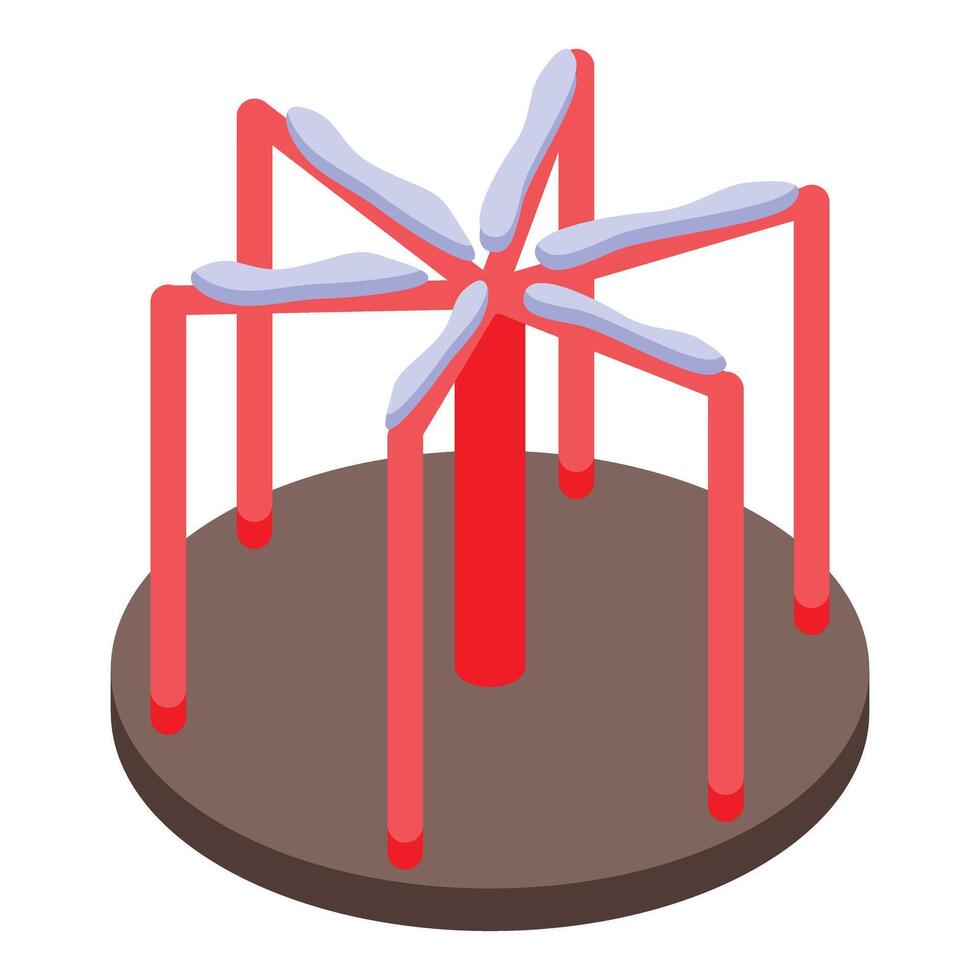 Red children playground carousel standing on brown ground isometric icon vector