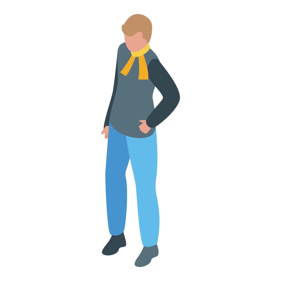 Young man wearing a scarf is standing and posing isometrically vector