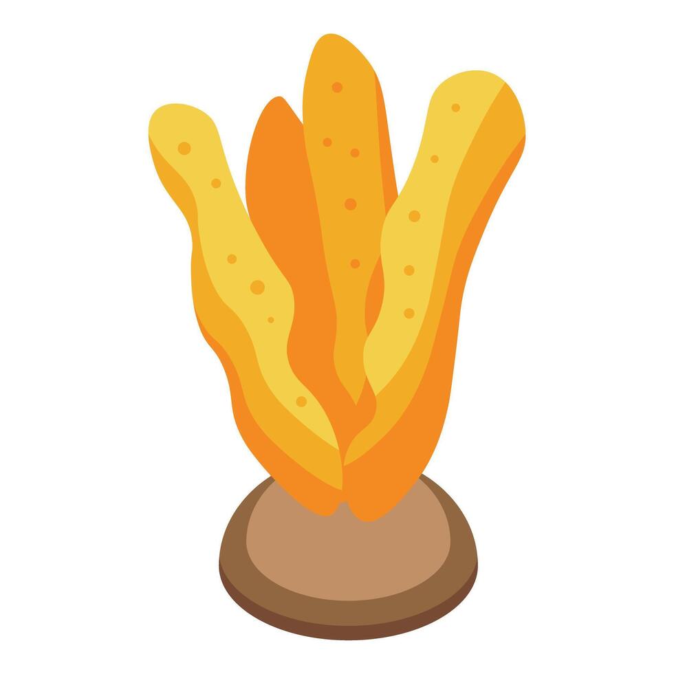 Yellow sponge is growing on seabed in isometric view vector