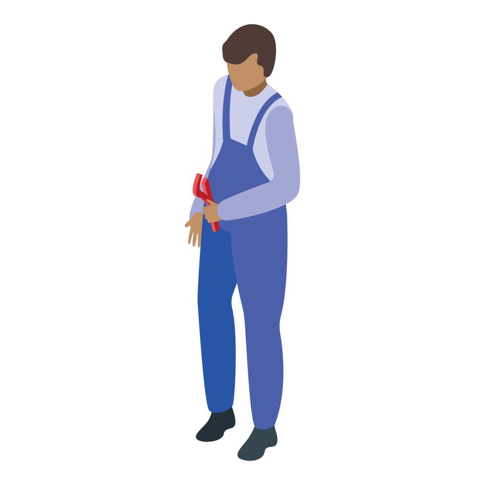 Young plumber holding adjustable wrench getting ready for work vector
