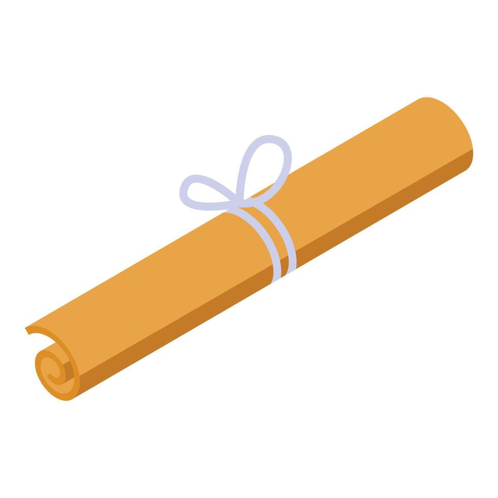Rolled paper scroll tied with string isometric icon vector